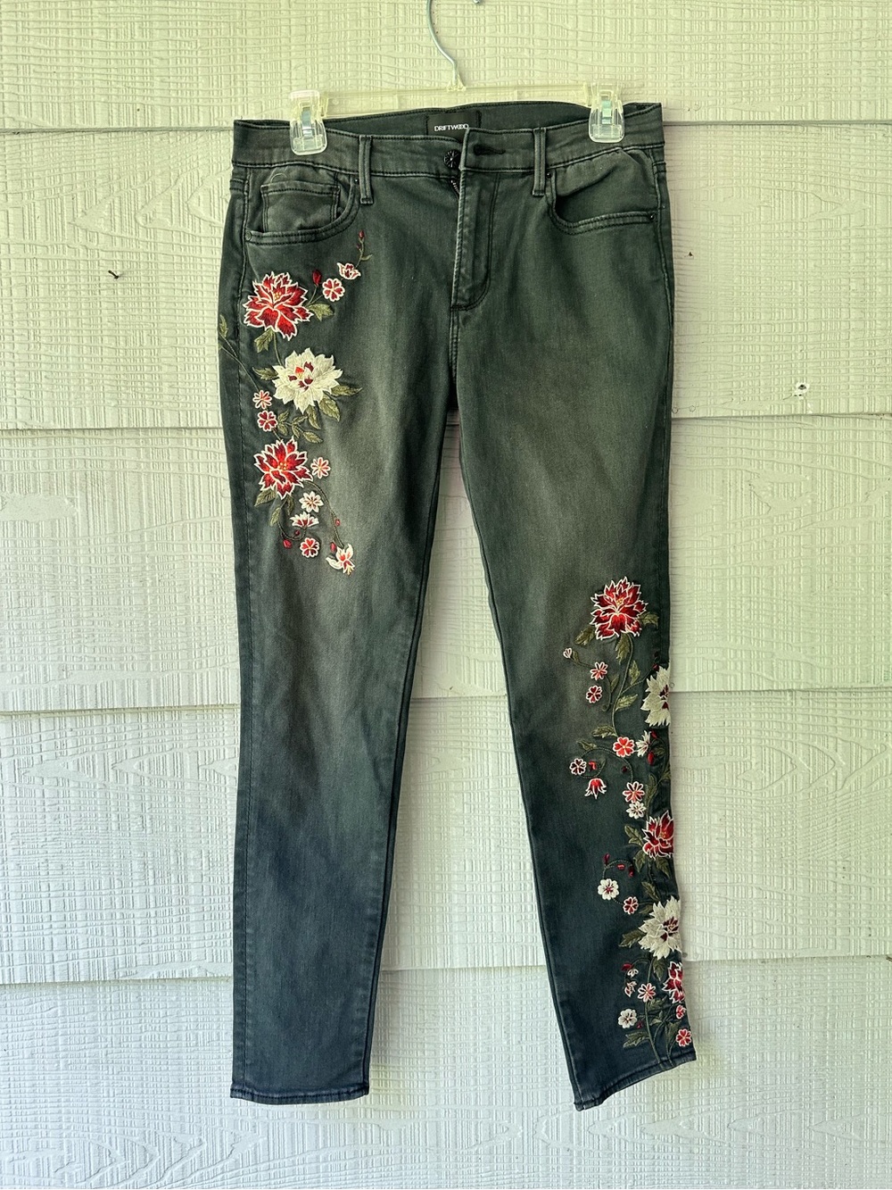 Driftwood Jackie Floral Embroidered Floral Black Skinny Jeans ~27